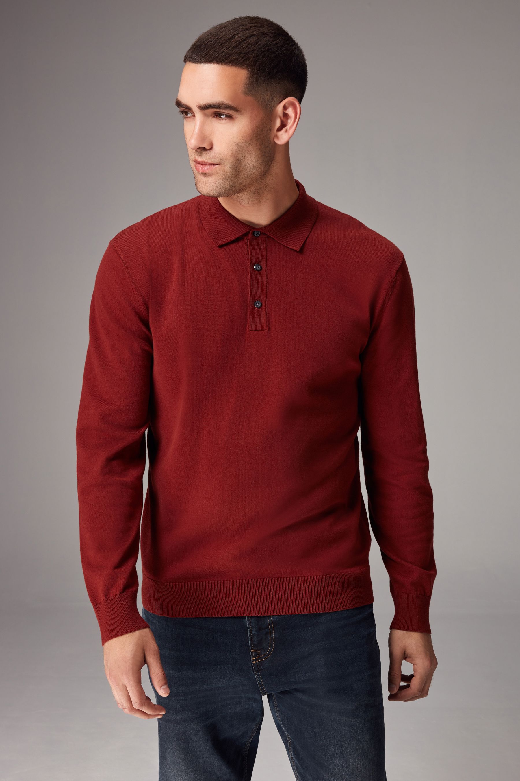 Red polo button up best sale
