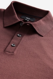 Red/Brown - 標準剪裁 - Knitted Long Sleeve Polo Shirt - 圖片 7，共 8