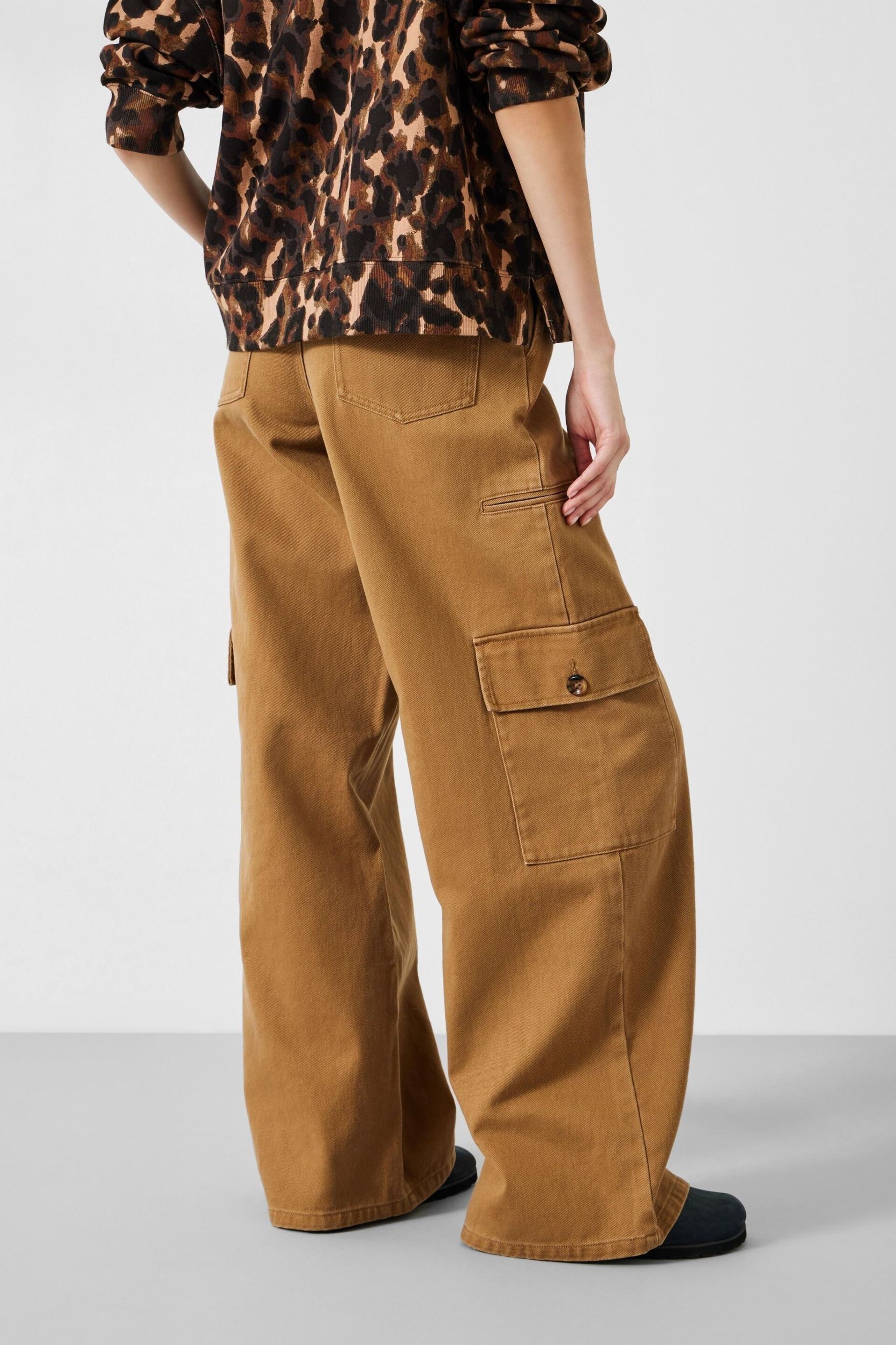 Hush Brown Jess Wide Leg Cargo Trousers - Image 3 of 5