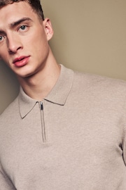 Neutral Knitted Long Sleeve Polo Shirt - Image 4 of 7