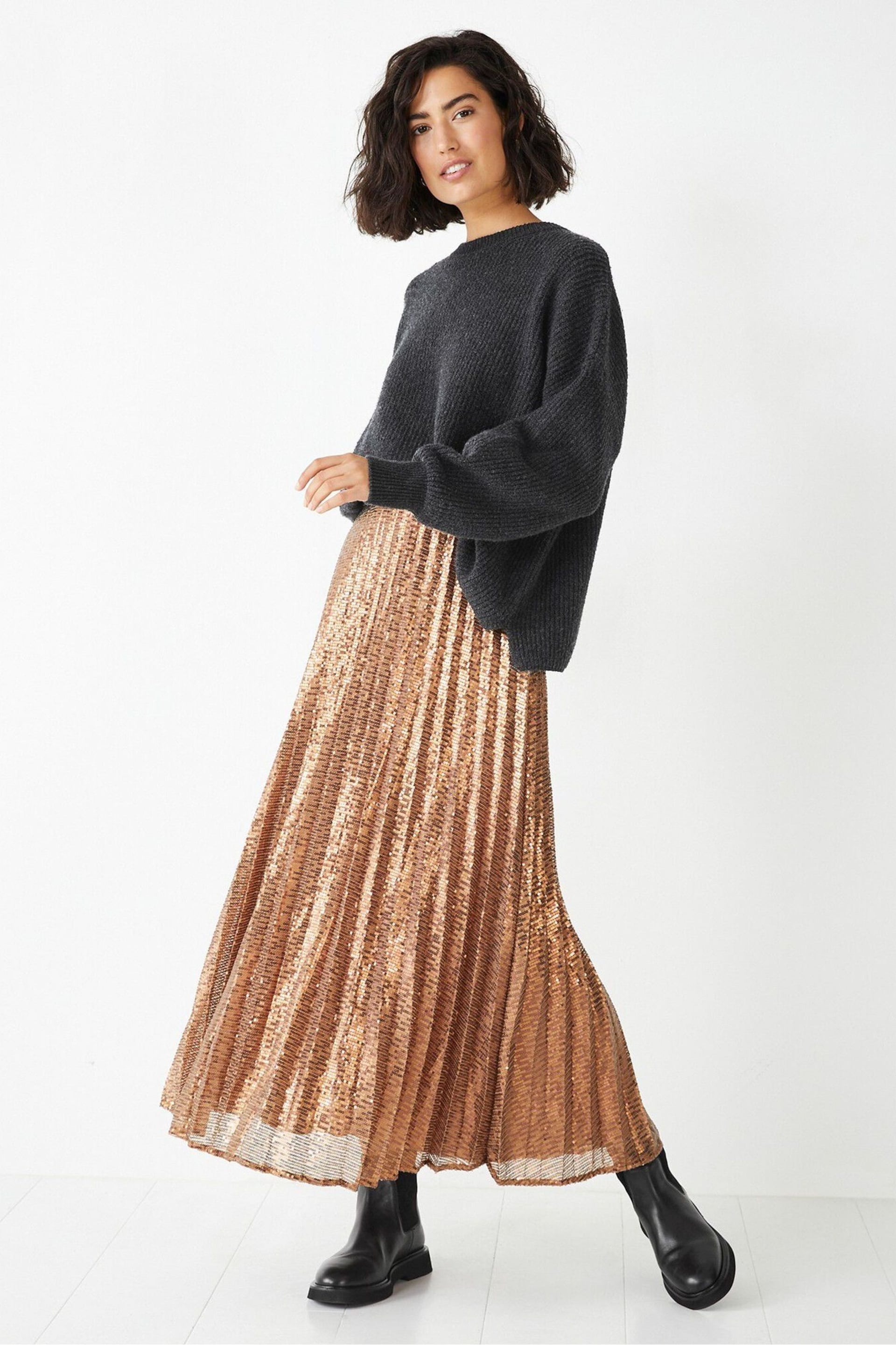 Hush Gold Clio Pleated Sequin Skirt - Image 1 of 5