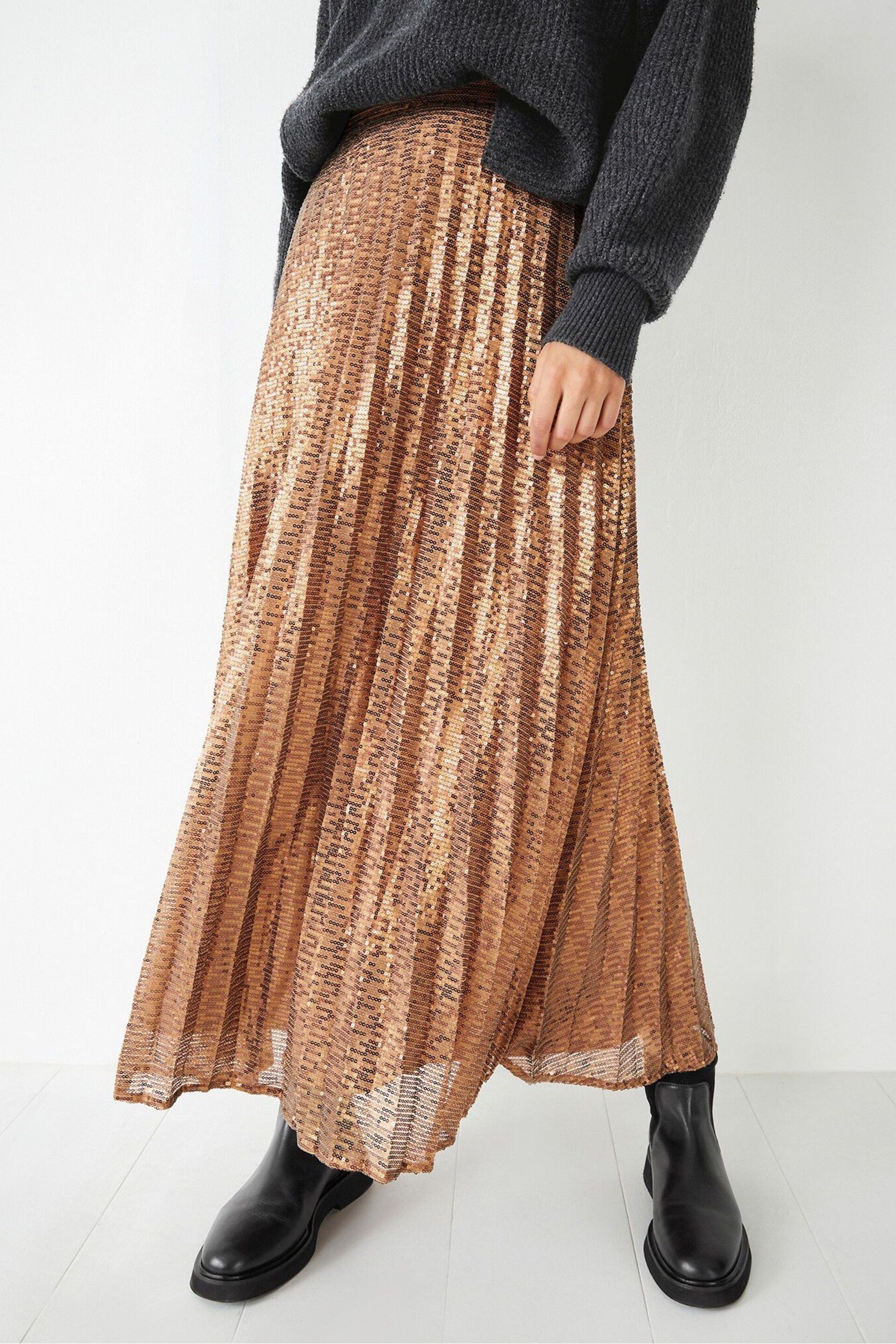 Hush Gold Clio Pleated Sequin Skirt - Image 2 of 5