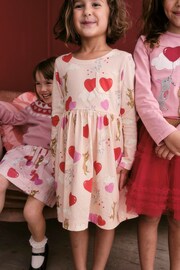 Boden Pink Long Sleeve Fun Heart Bunny Jersey Dress - Image 1 of 4