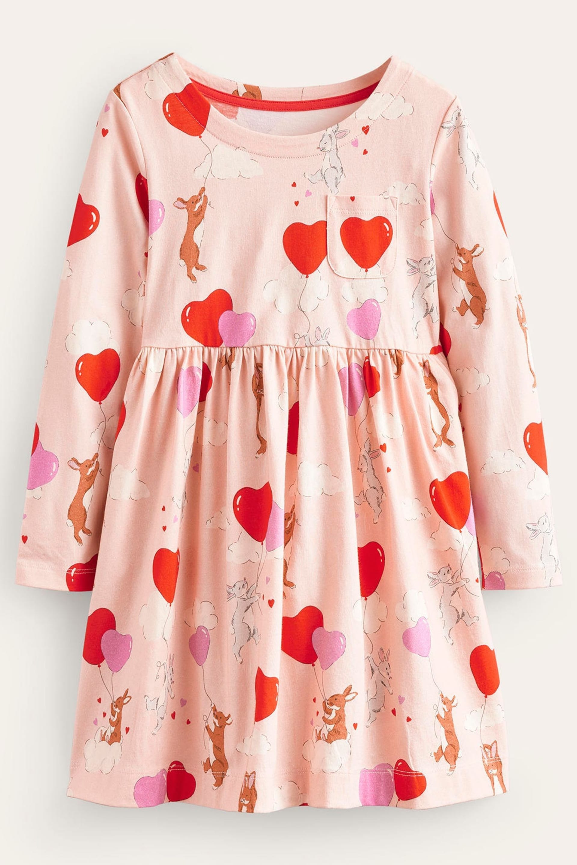 Boden Pink Long Sleeve Fun Heart Bunny Jersey Dress - Image 2 of 4