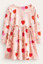 Boden Pink Long Sleeve Fun Heart Bunny Jersey Dress - Image 3 of 4