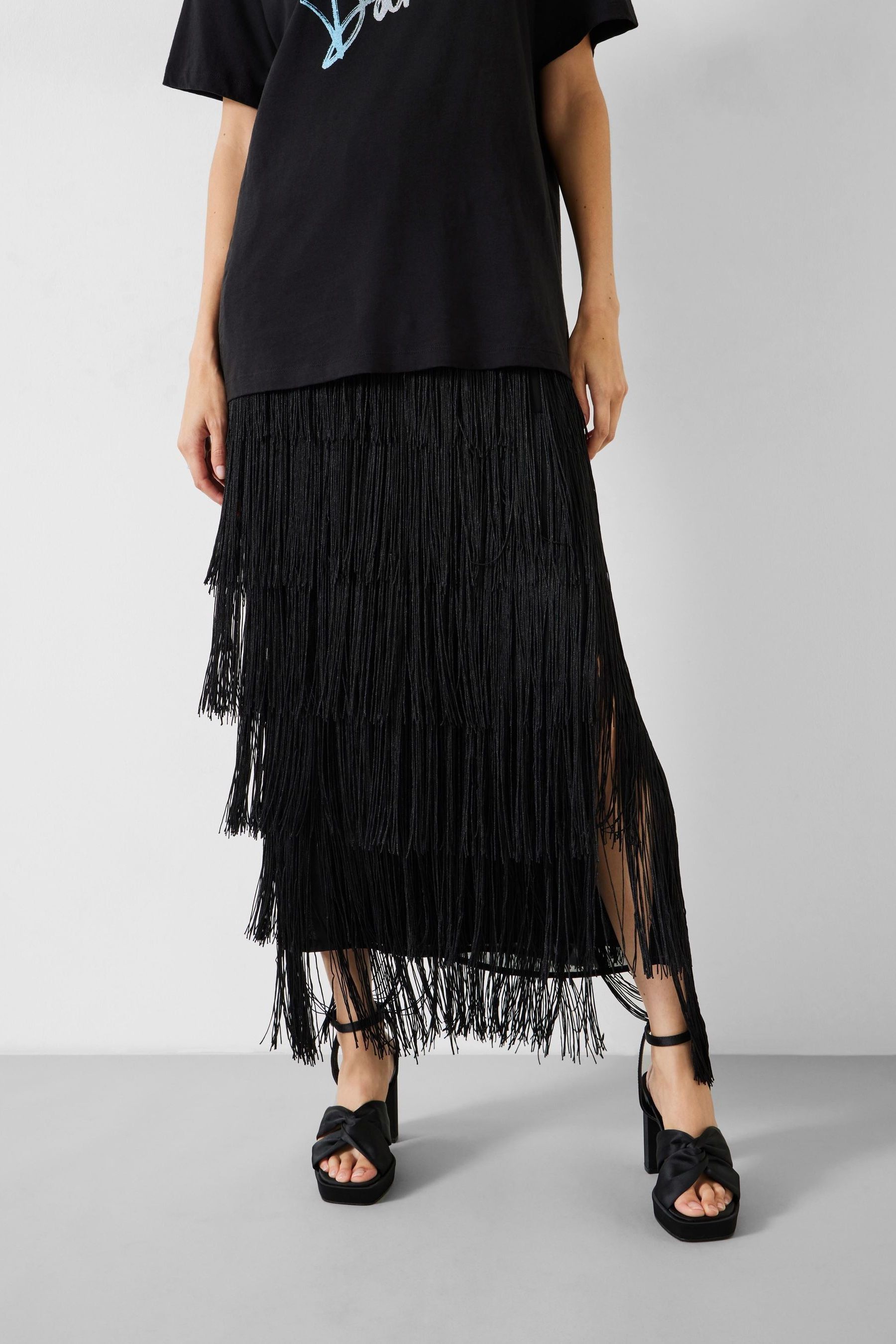 Buy Hush Black Hailey Fringe Maxi Skirt from Next Luxembourg