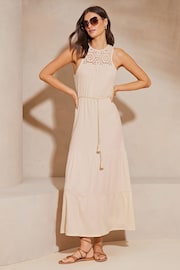 Lipsy Cream Crochet Hybrid Racer Tiered Holiday Summer Cover Up Dress - Image 3 of 4
