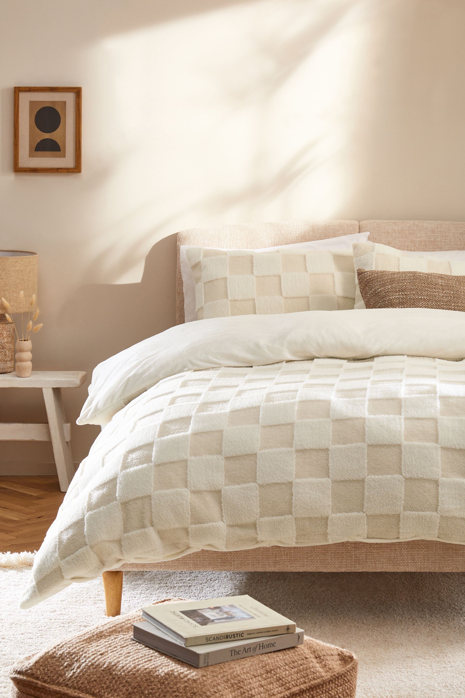 Buy Cream Cosy Borg Checkerboard Fleece Duvet Cover and Pillowcase Set from the Next UK online shop