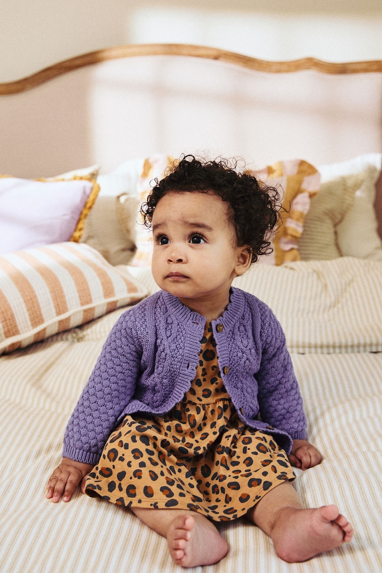 Purple Baby Knitted Bobble 100% Cotton Cardigan (0mths-2yrs) - Image 1 of 4