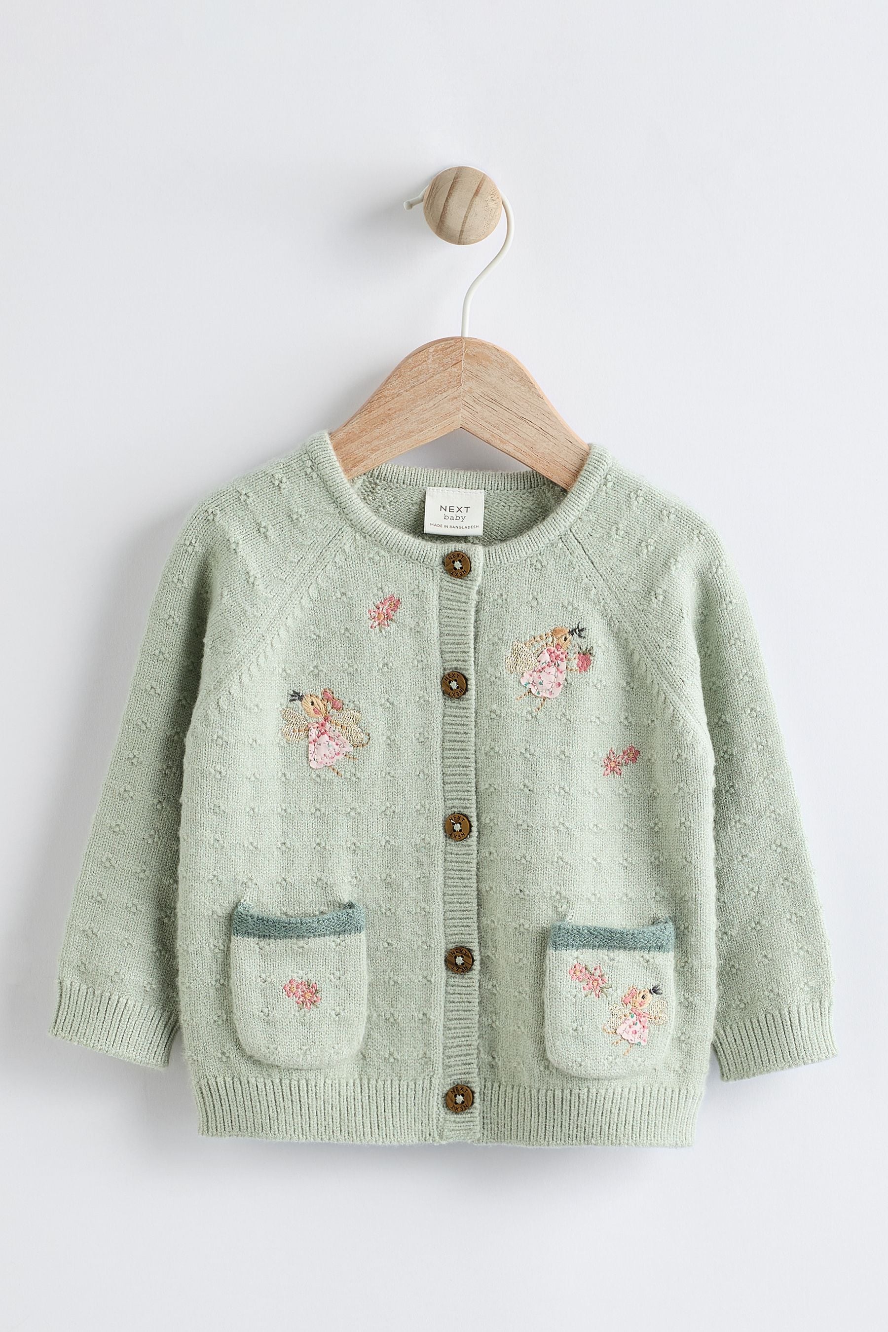 NEXT Sage Green Fairy Embroidered Baby Knitted Cardigan 0mths 2yrs 912months