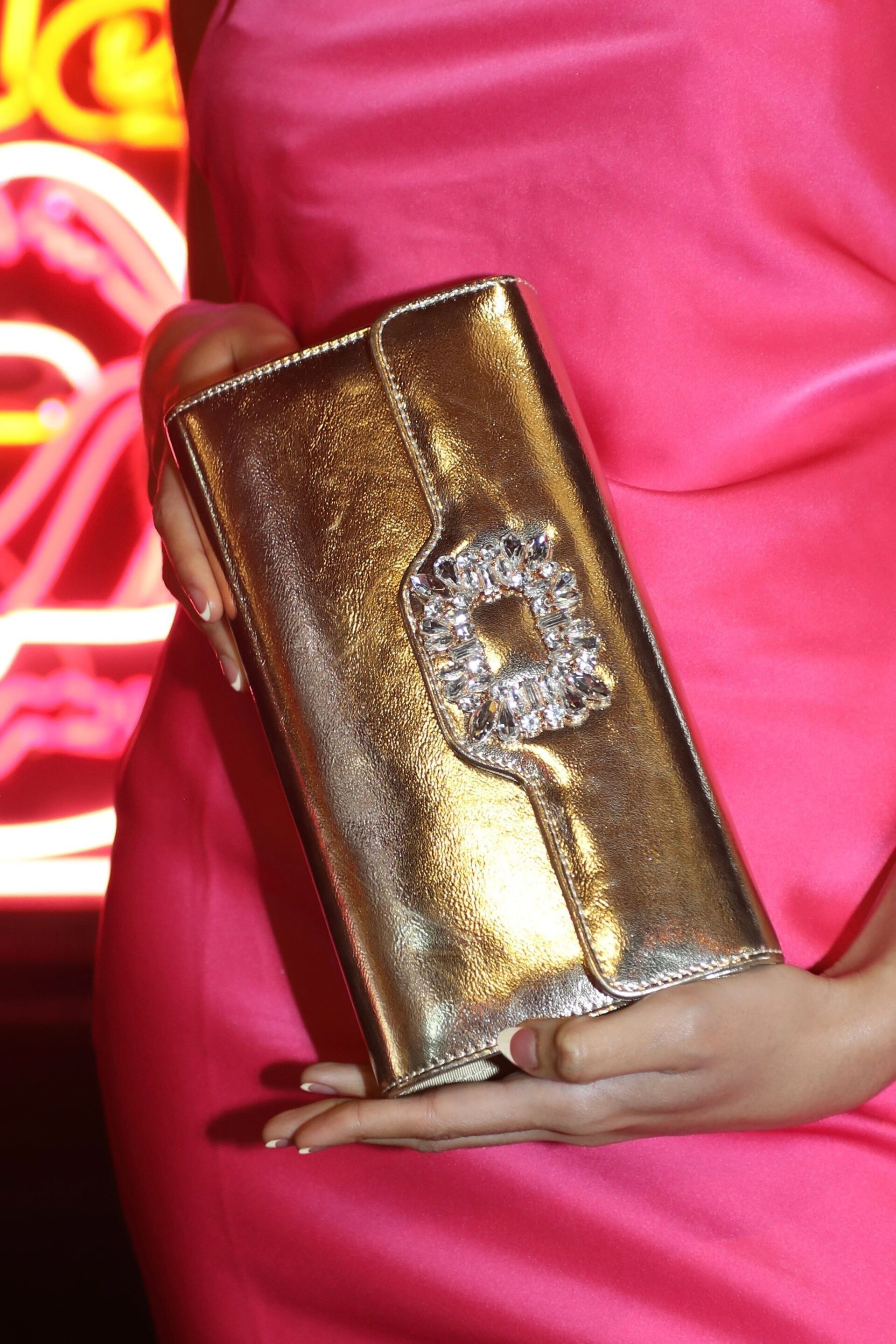 Linzi Gold Wonder Satin Diamante Clutch Bag - Image 1 of 1