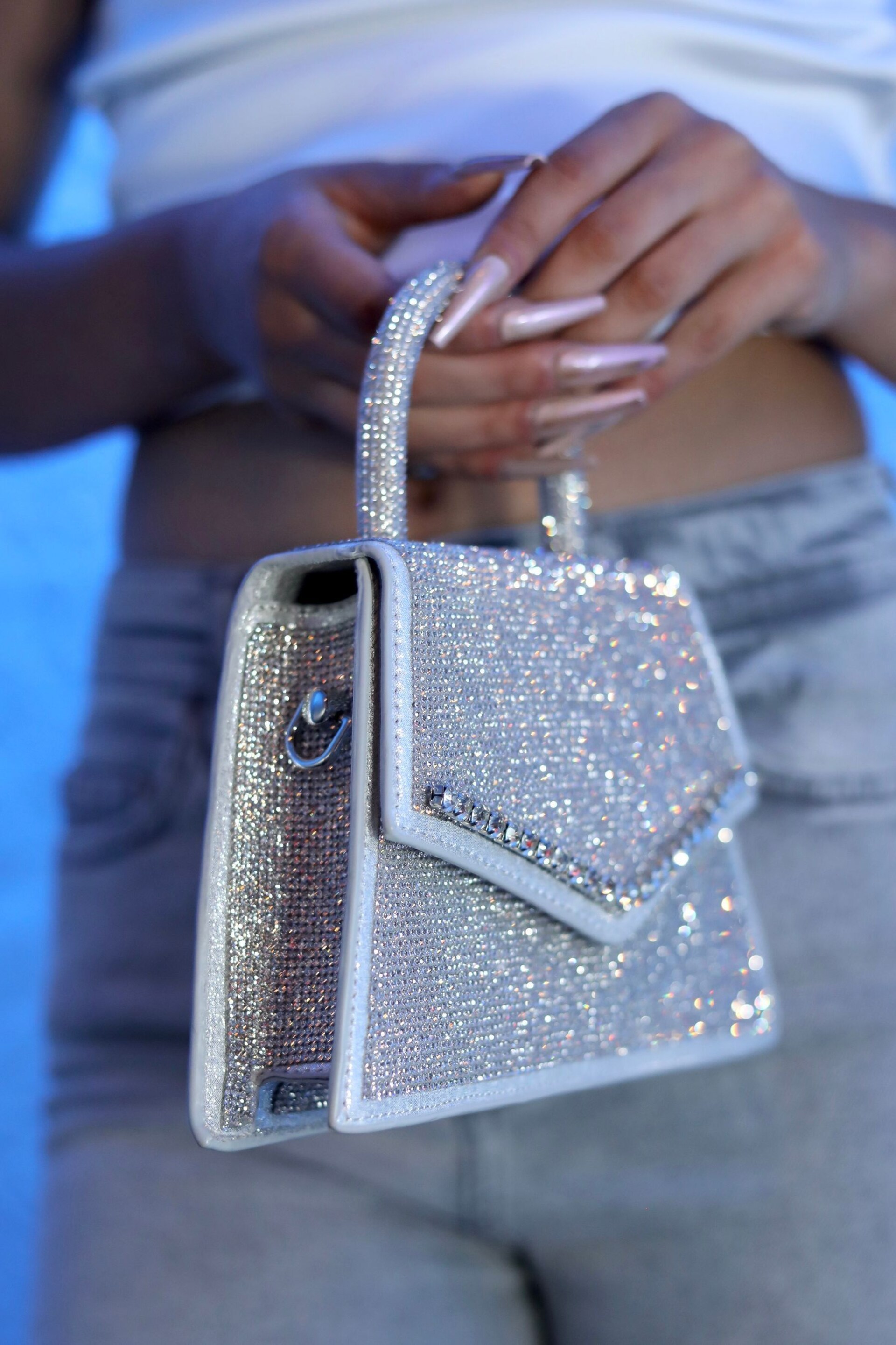 Linzi Silver Dancefloor Diamante Evening Bag - Image 3 of 3