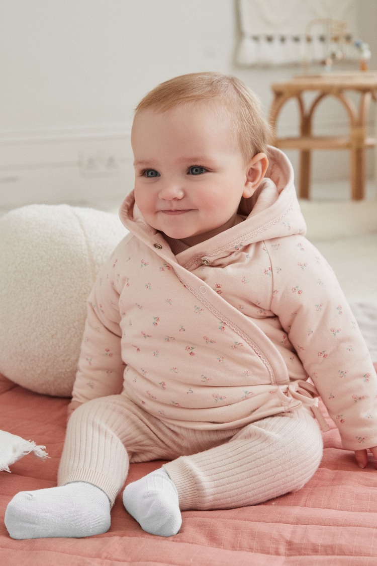 Pink Hooded Cosy Jersey Wadded Baby Wrap Jacket (0-18mths) - Image 2 of 9