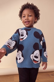 Teal Blue Mickey Mouse Knitted Crew Neck Jumper (3mths-7yrs) - Image 1 of 7