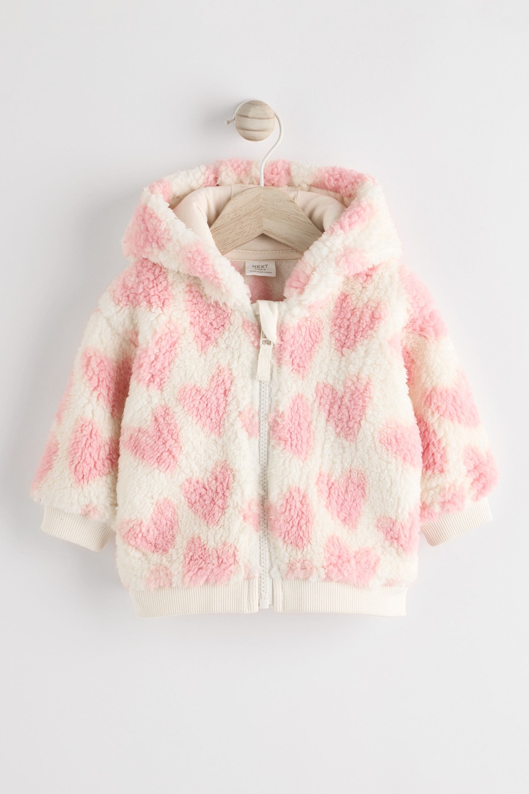 White Pink Heart Print Baby Cosy Fleece Jacket 0mths 2yrs