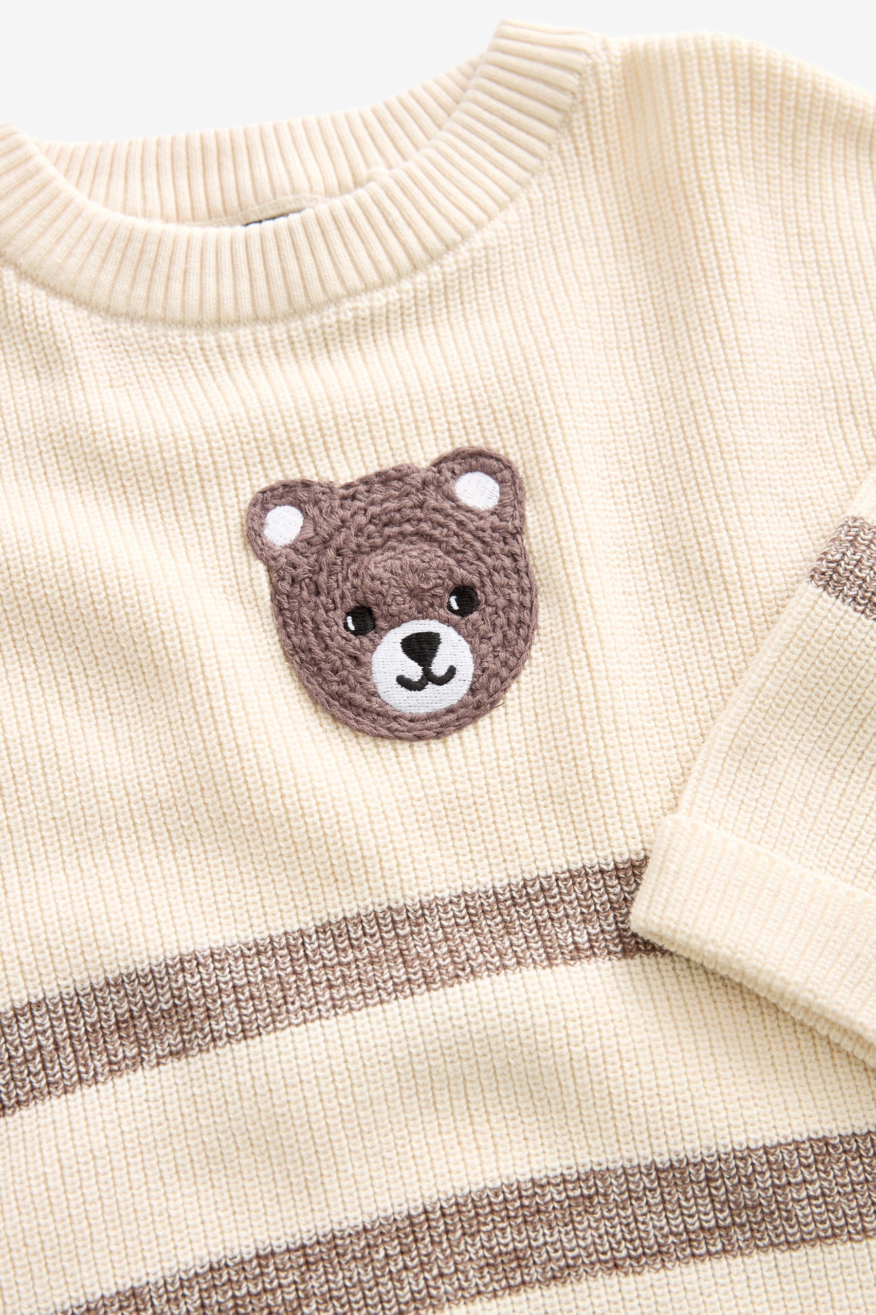 Buy Ecru Cream Brown Bear Stripe Knitted 100 Cotton Crew Neck Jumper 3mths 7yrs from the Next UK online shop