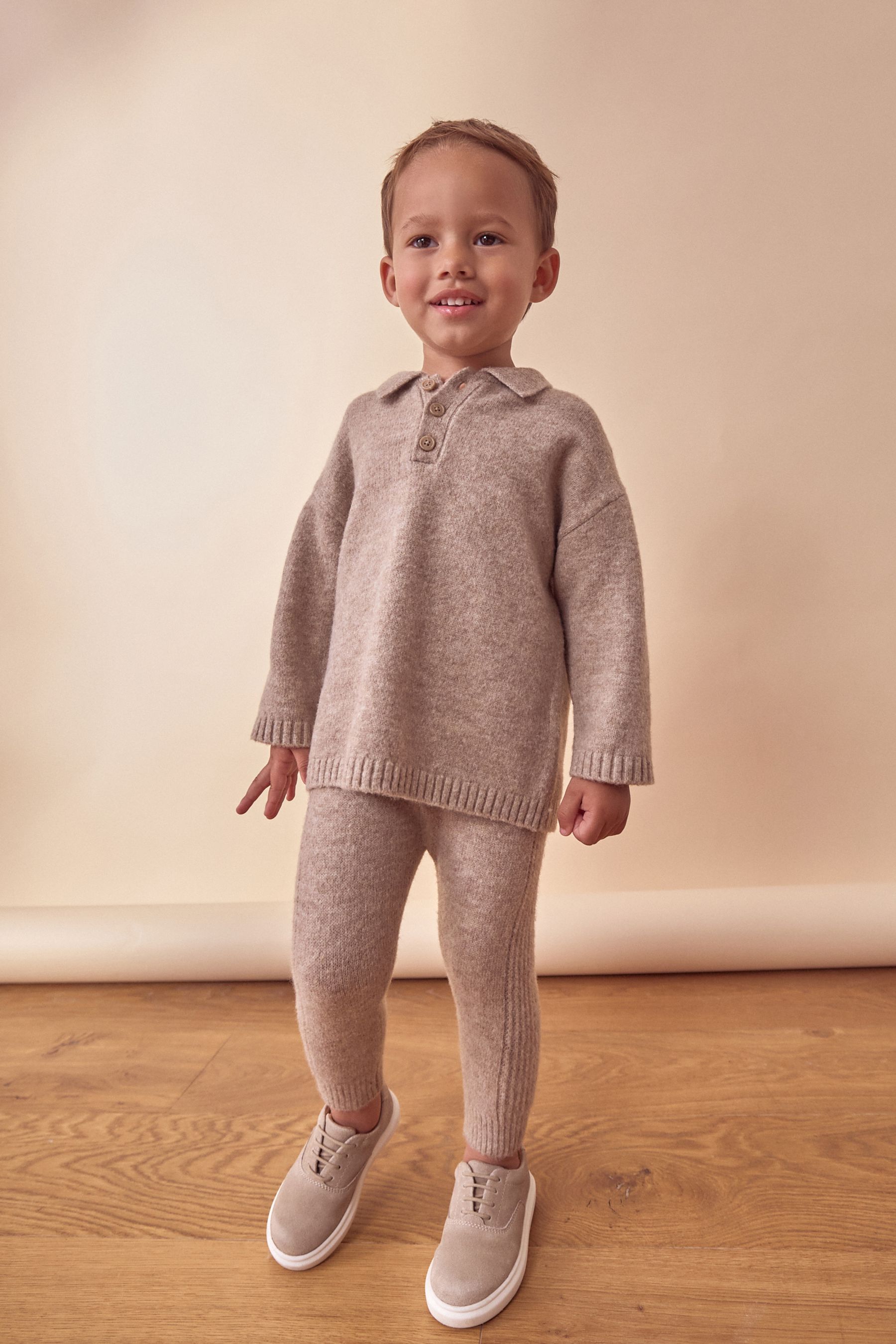 Buy Neutral Knitted Long Sleeve Polo And Joggers Set 3mths 7yrs from the Next UK online shop