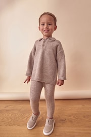 Neutral Knitted Long Sleeve Polo And Joggers Set (3mths-7yrs) - Image 1 of 9