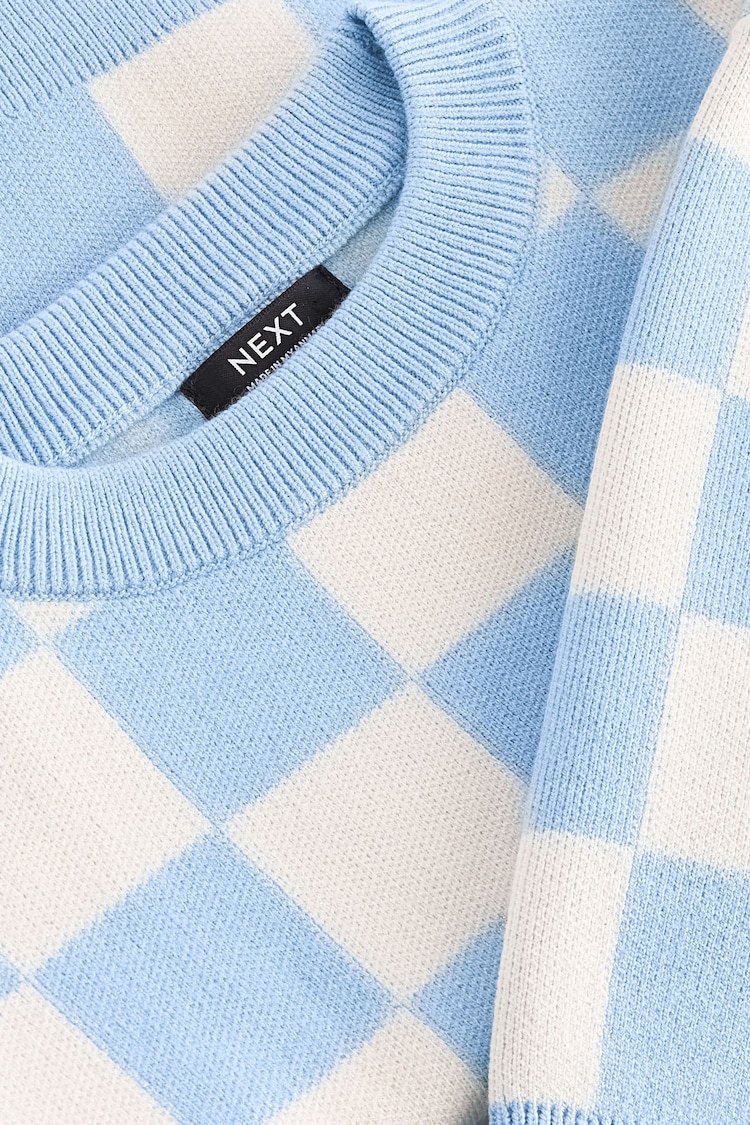 Blue Checkerboard Crew Neck Knitted Jumper (3mths-7yrs) - Image 7 of 7