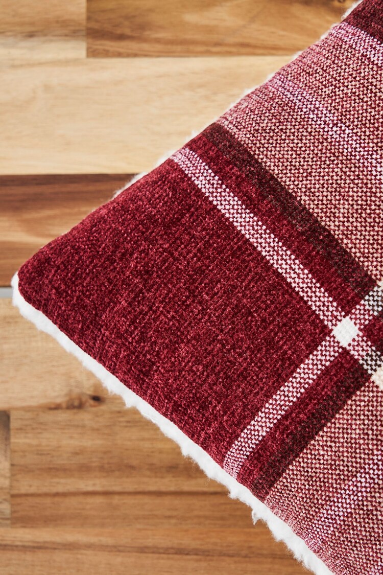 BHS Red Chenille Check with Sherpa Cushion - Image 2 of 5