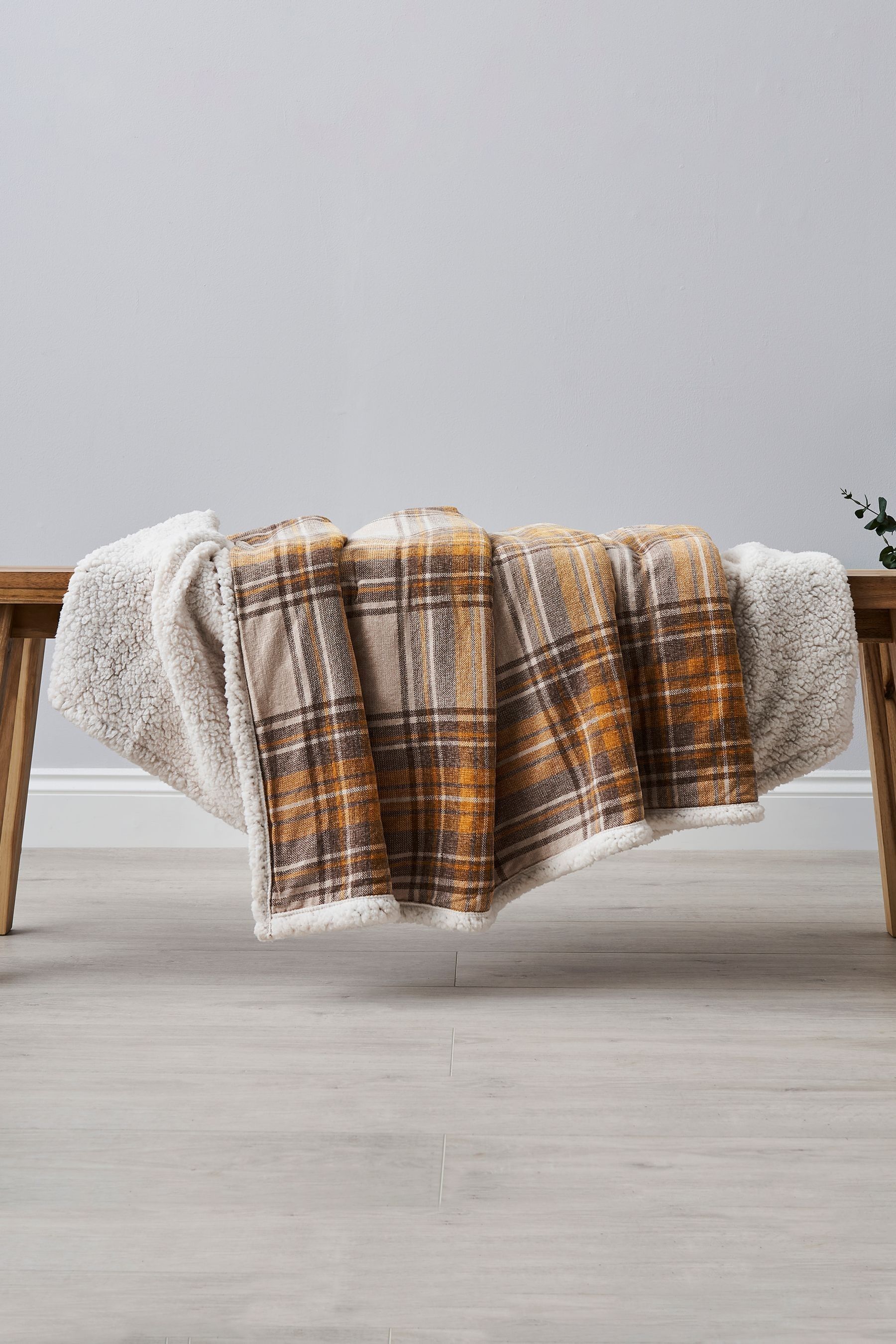 Buy BHS Ochre Yellow Luxury Warm Check with Sherpa Throw from the Next UK online shop