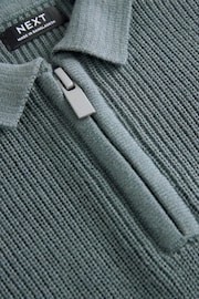 Teal Blue Long Sleeve Zip Neck Knitted Polo Shirt (3mths-7yrs) - Image 3 of 7