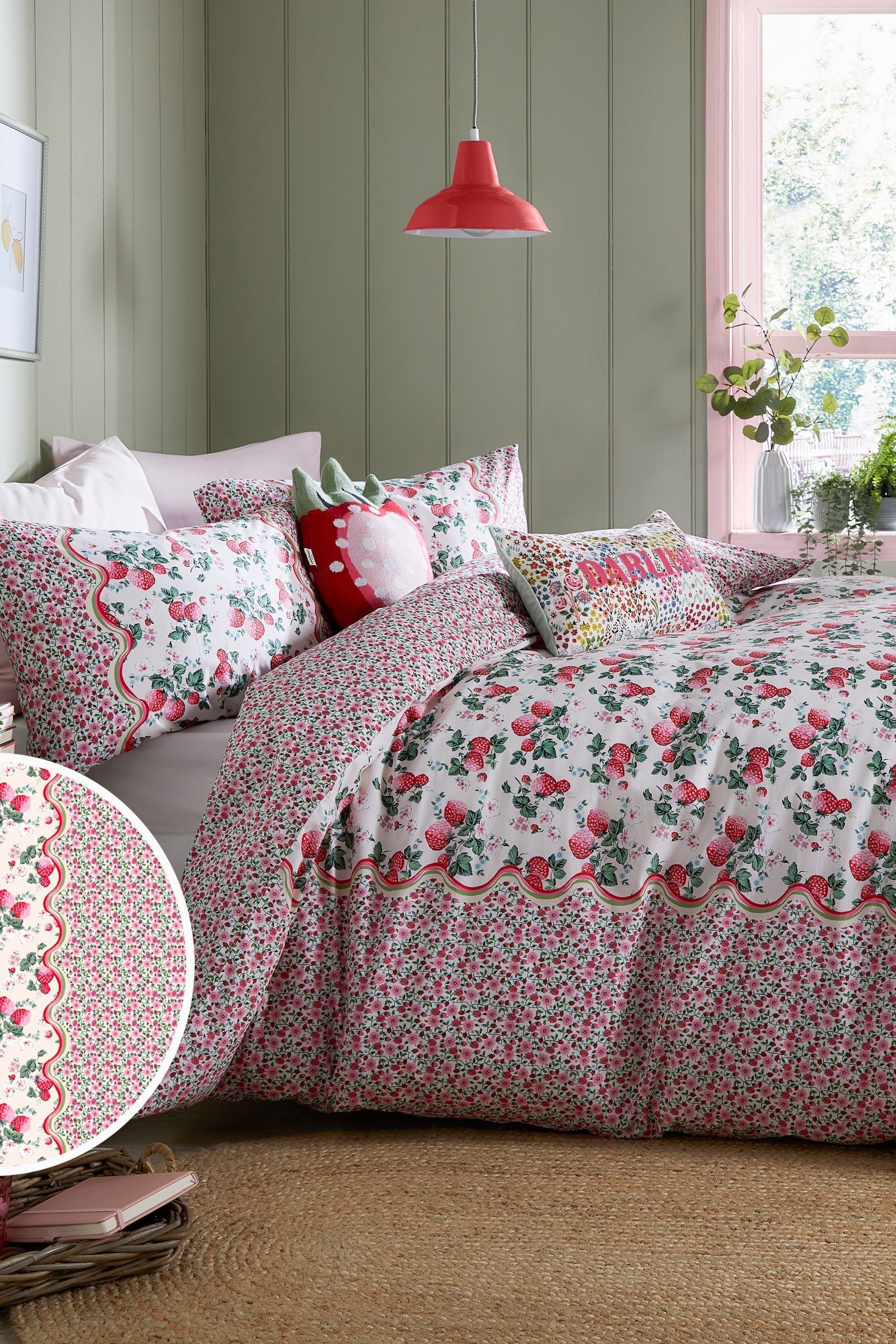 Buy Cath Kidston Pink Strawberry 100 Cotton Reversible Duvet Cover and Pillowcase Set from the Next UK online shop