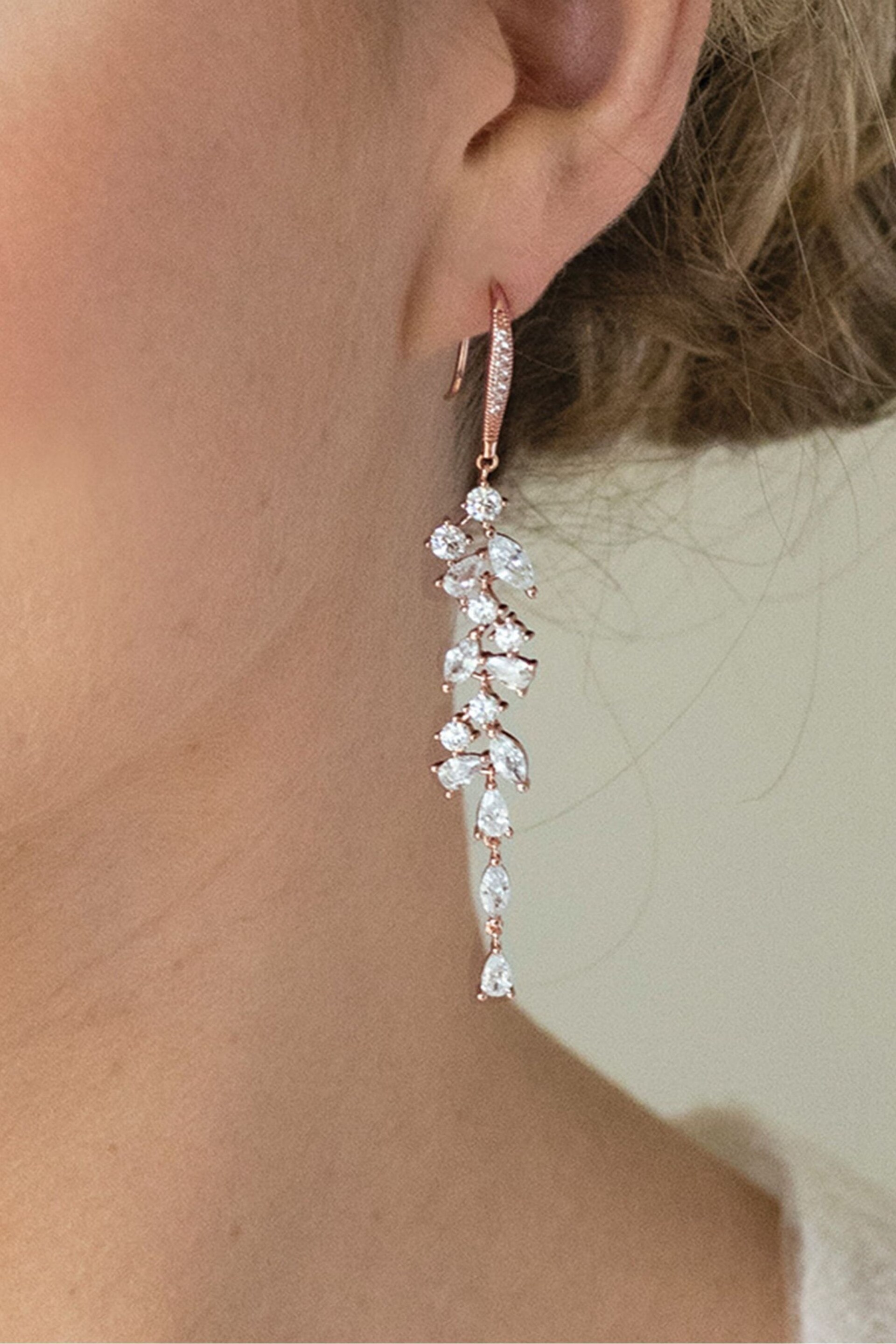 Ivory & Co Rose Gold Sandringham Crystal Cluster Drop Earring - Image 3 of 5