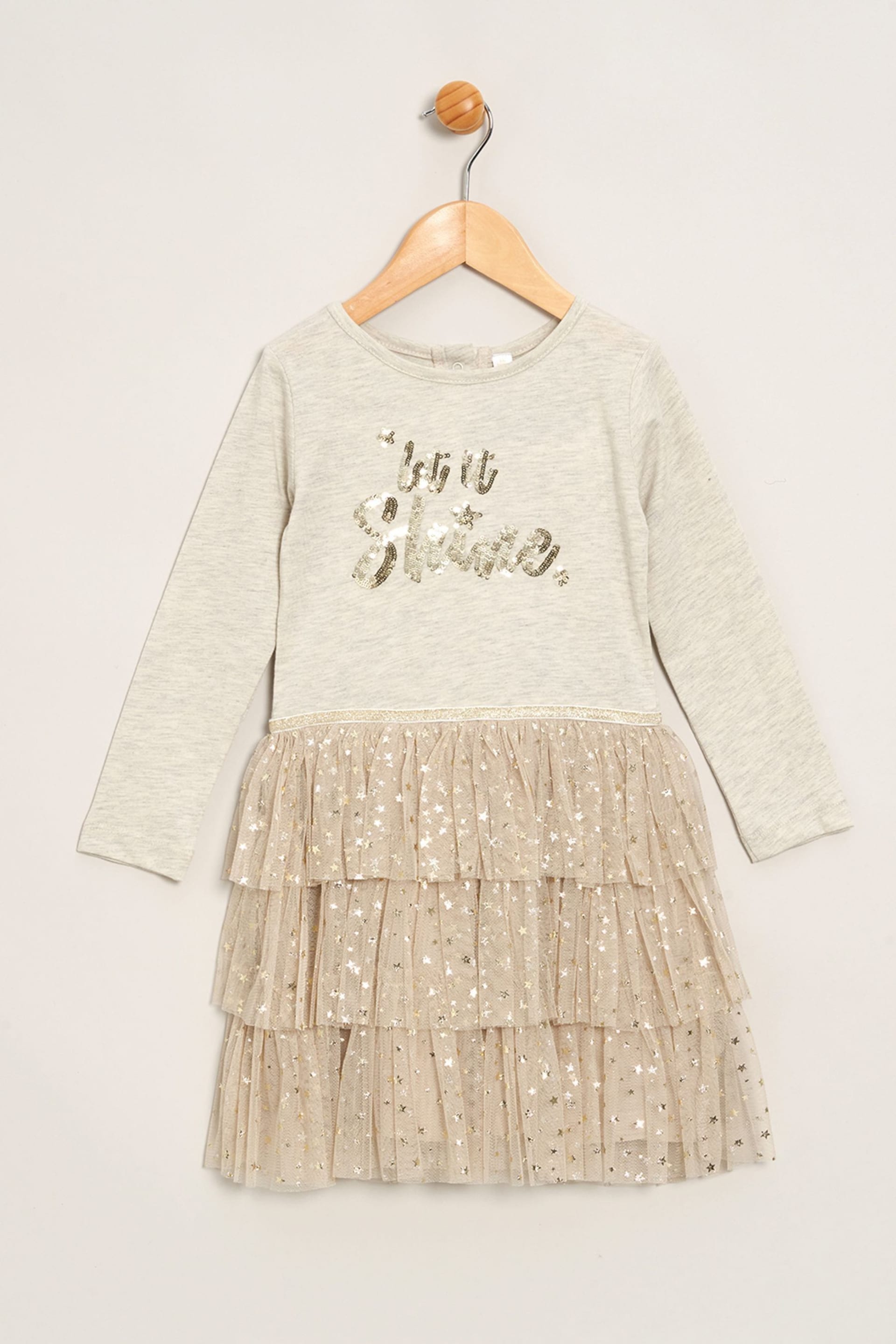 Miss Natural Long Sleeve 2-in-1 Style Sequin Detail Dress with Tutu Skirt - Image 1 of 3