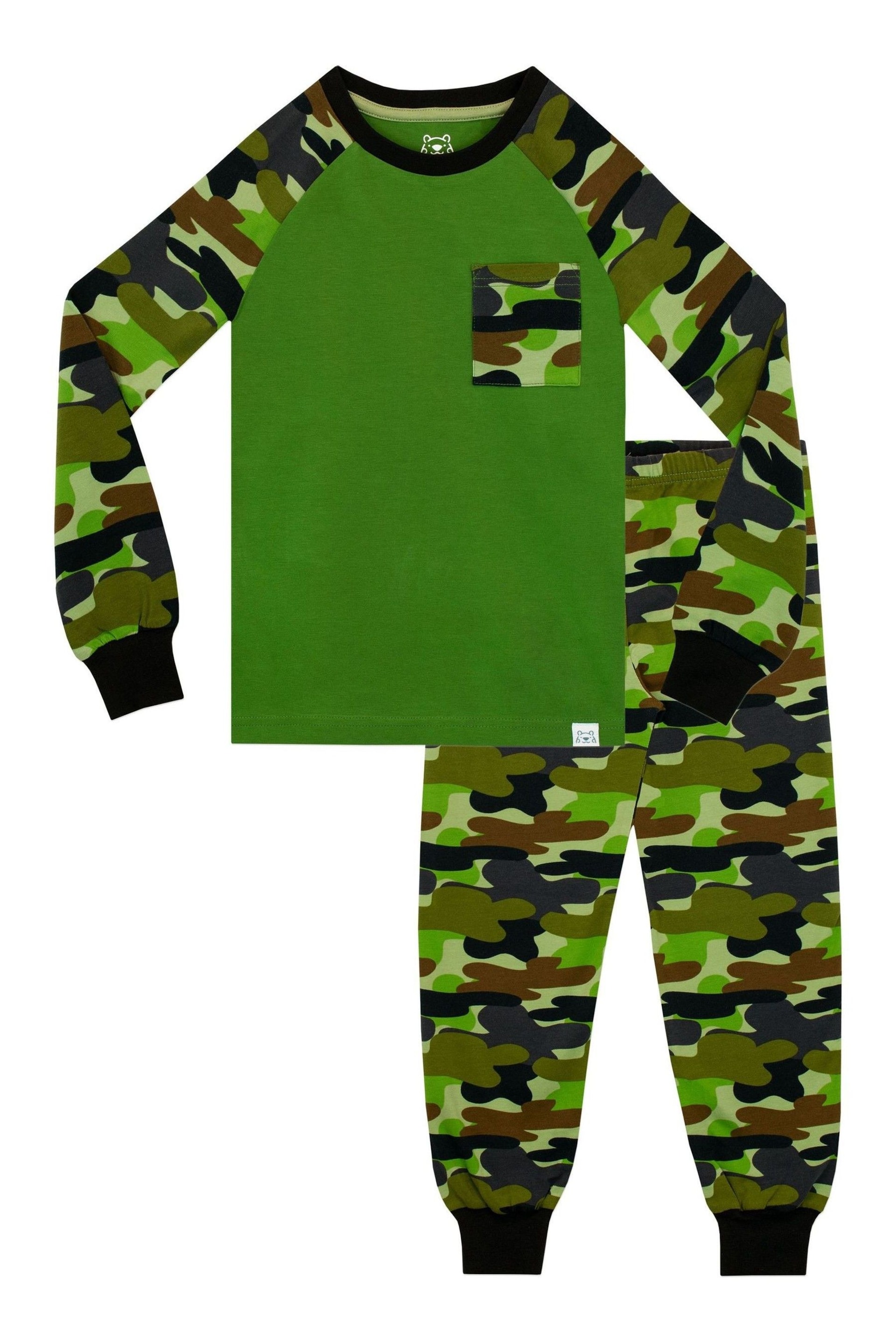 Harry Bear Green Camouflage Pyjamas - Snuggle Fit - Image 1 of 5