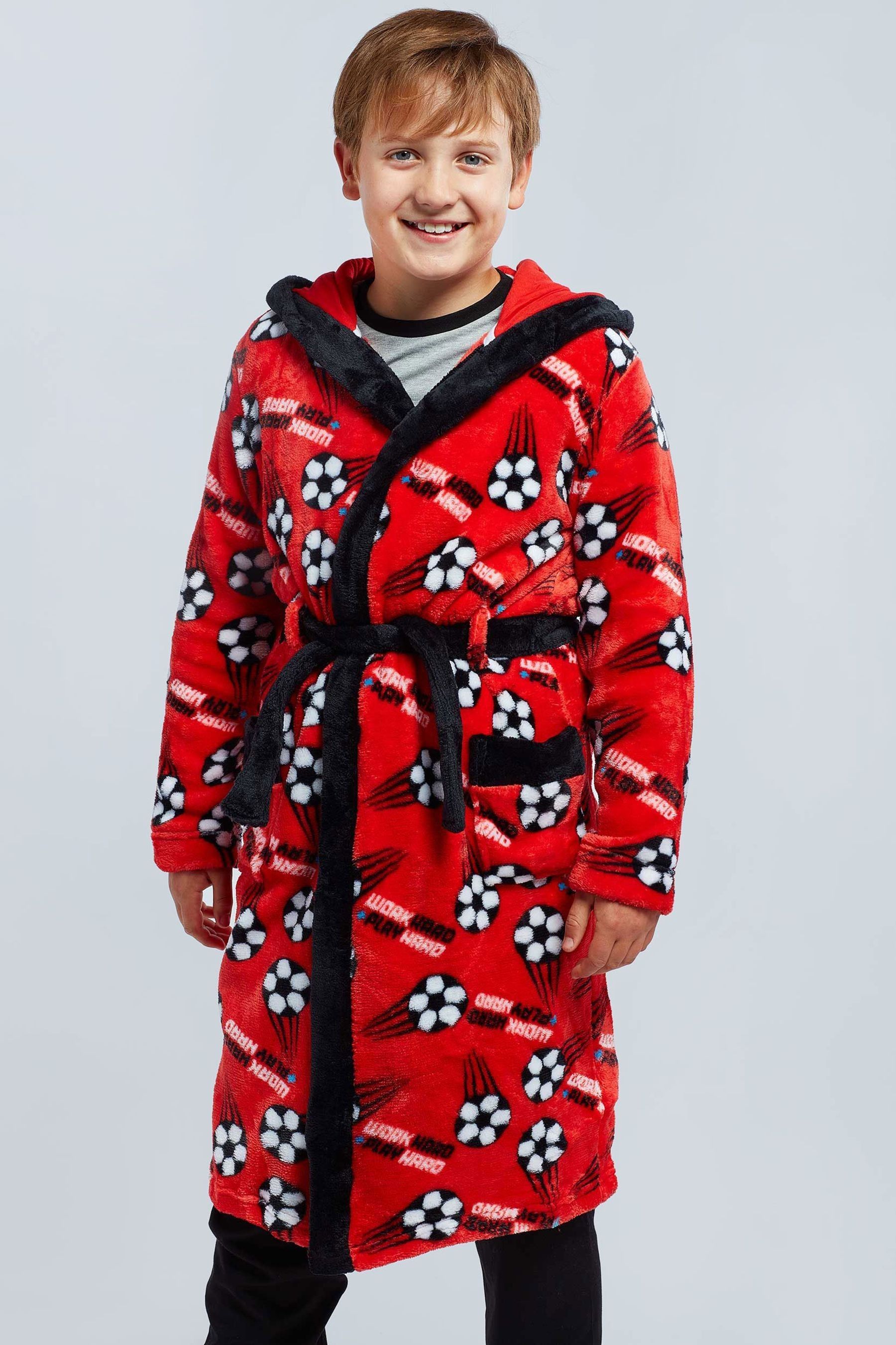 Red fluffy dressing gown with hood 2025