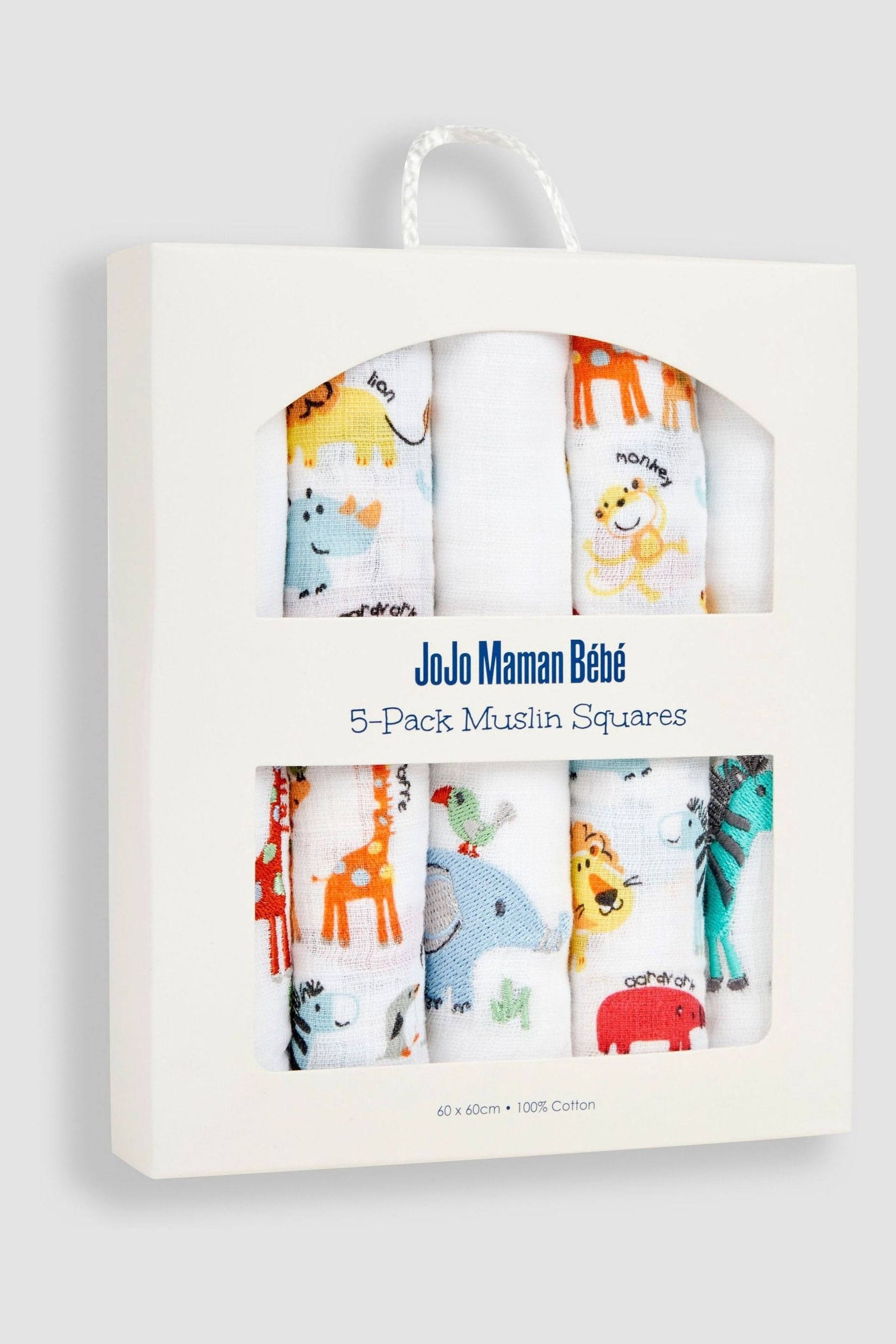JoJo Maman Bébé Bright Jungle 5-Pack Embroidered Muslin Squares - Image 3 of 3