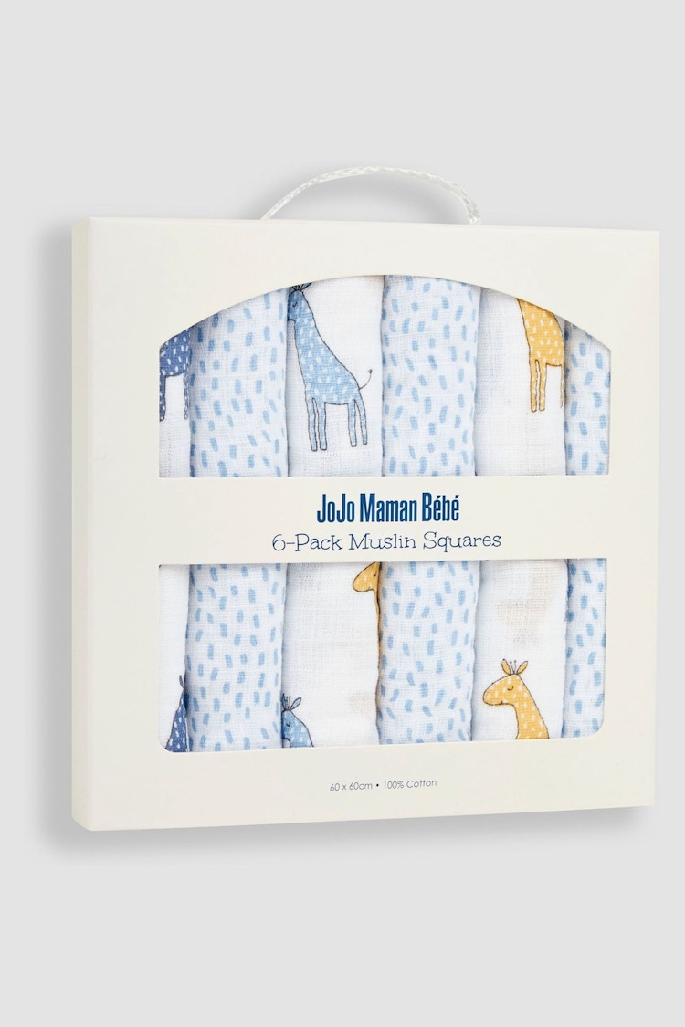 JoJo Maman Bébé Blue Giraffe 6-Pack Muslin Squares - Image 4 of 4