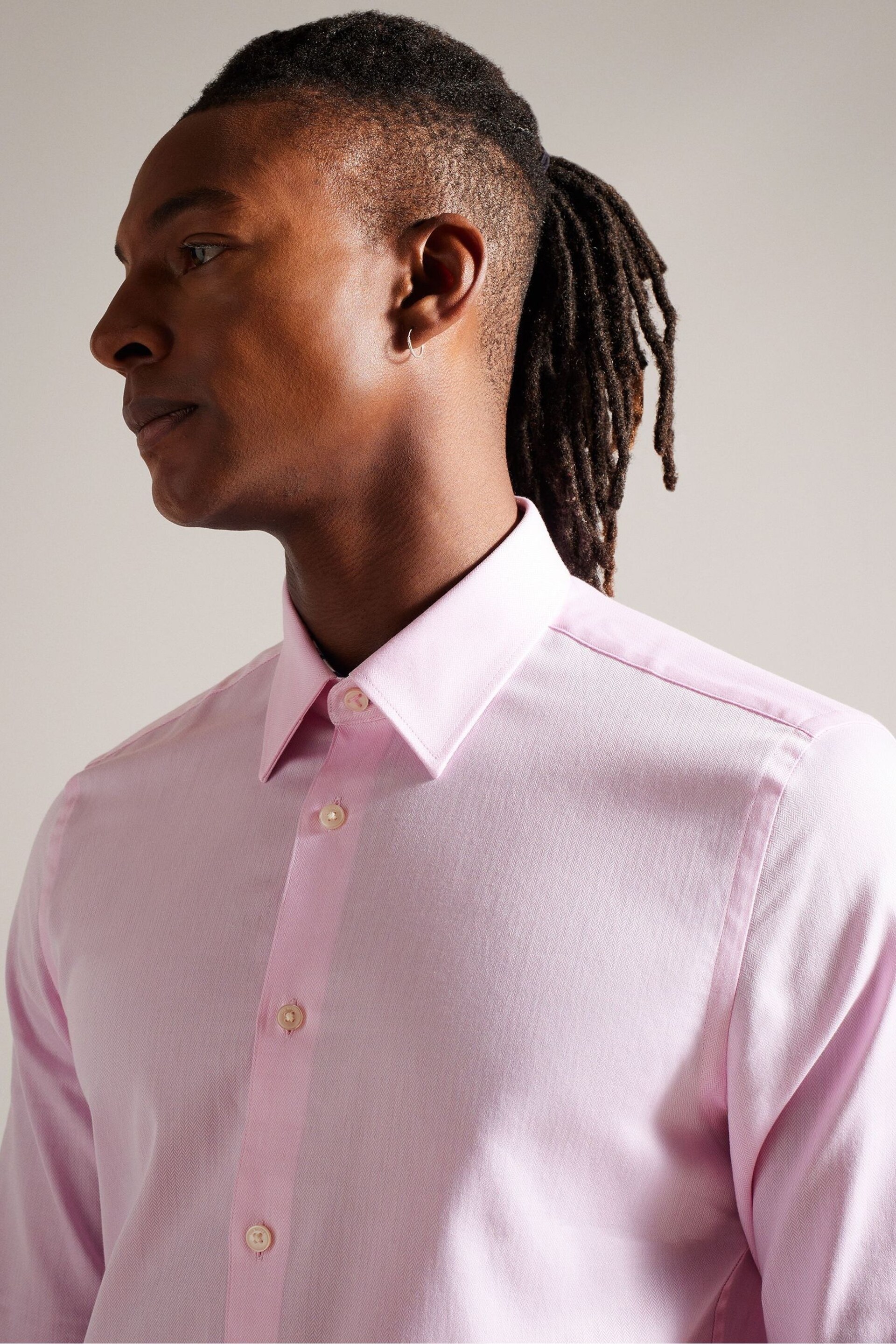 Ted Baker Pink Ildaton Bistretch Herringbone Shirt - Image 3 of 6