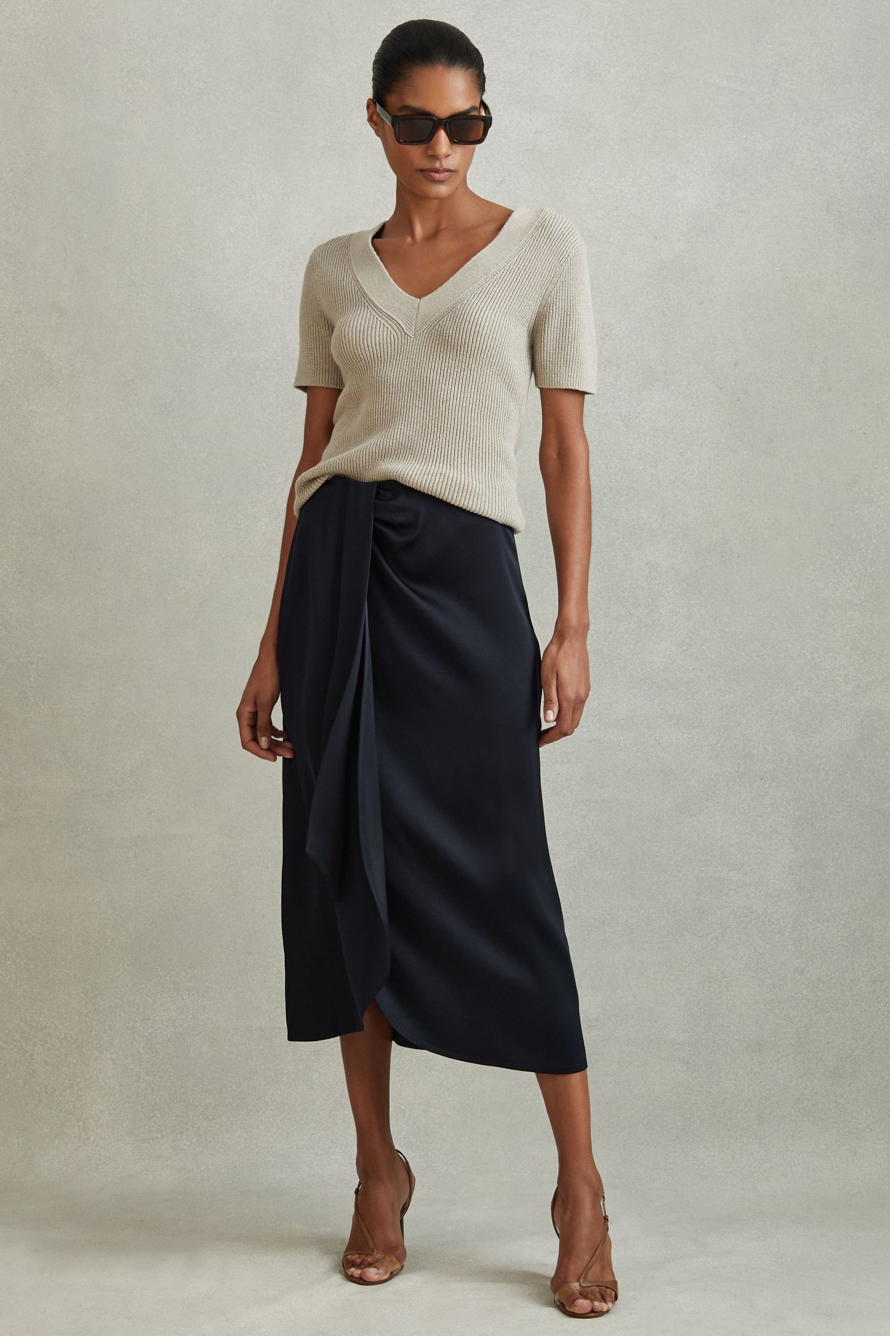 High waisted wrap midi skirt cheap