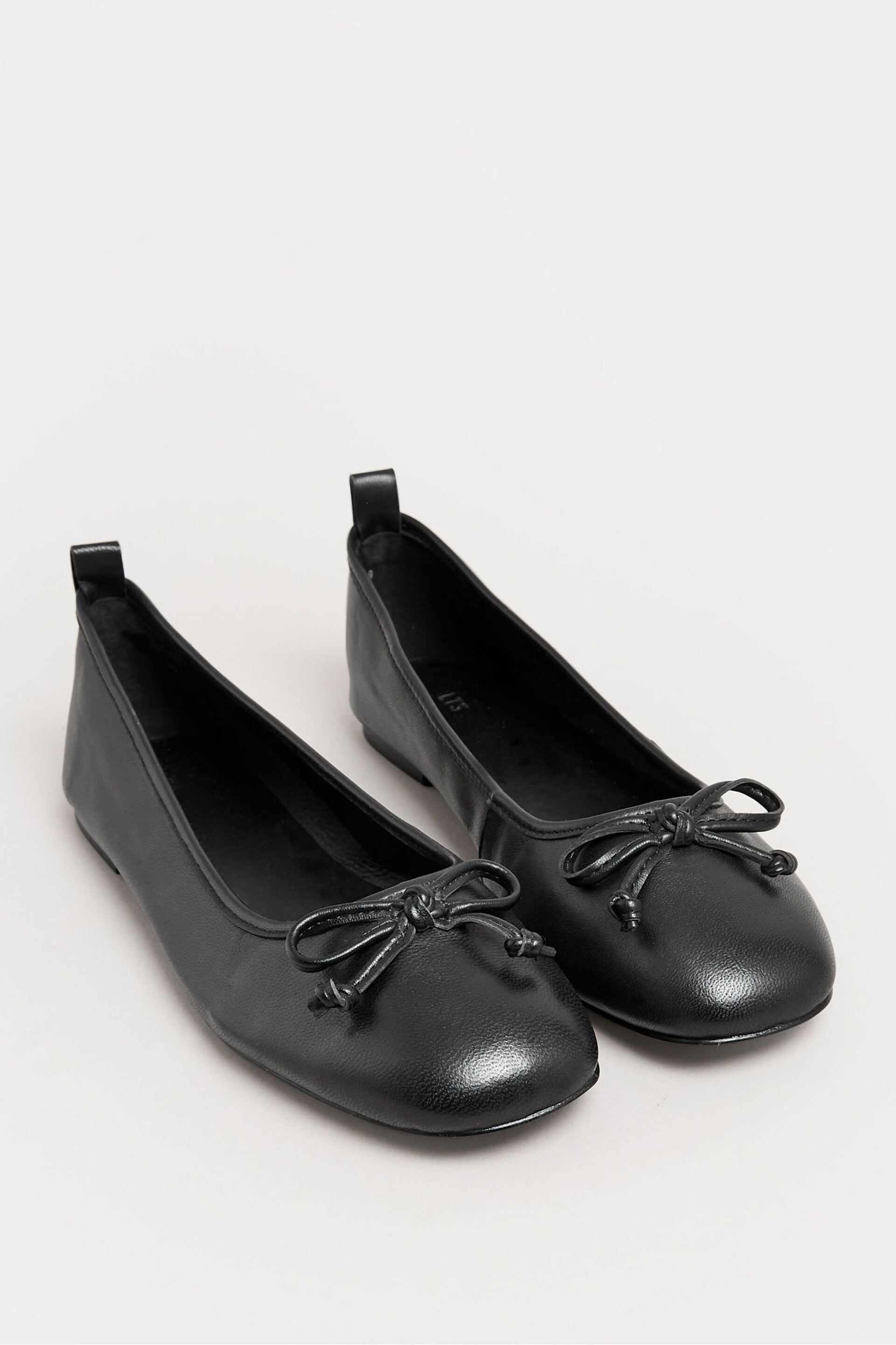 Long Tall Sally Black Leather Ballerina Pumps - Image 3 of 8