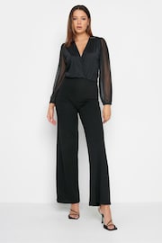 Long Tall Sally Black Mesh Sleeve Wrap Jumpsuit - Image 1 of 4