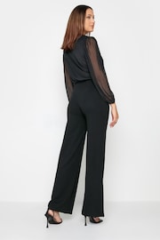 Long Tall Sally Black Mesh Sleeve Wrap Jumpsuit - Image 2 of 4