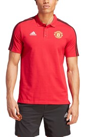 adidas Red Manchester United DNA 3 Stripe Polo Shirt - Image 1 of 3