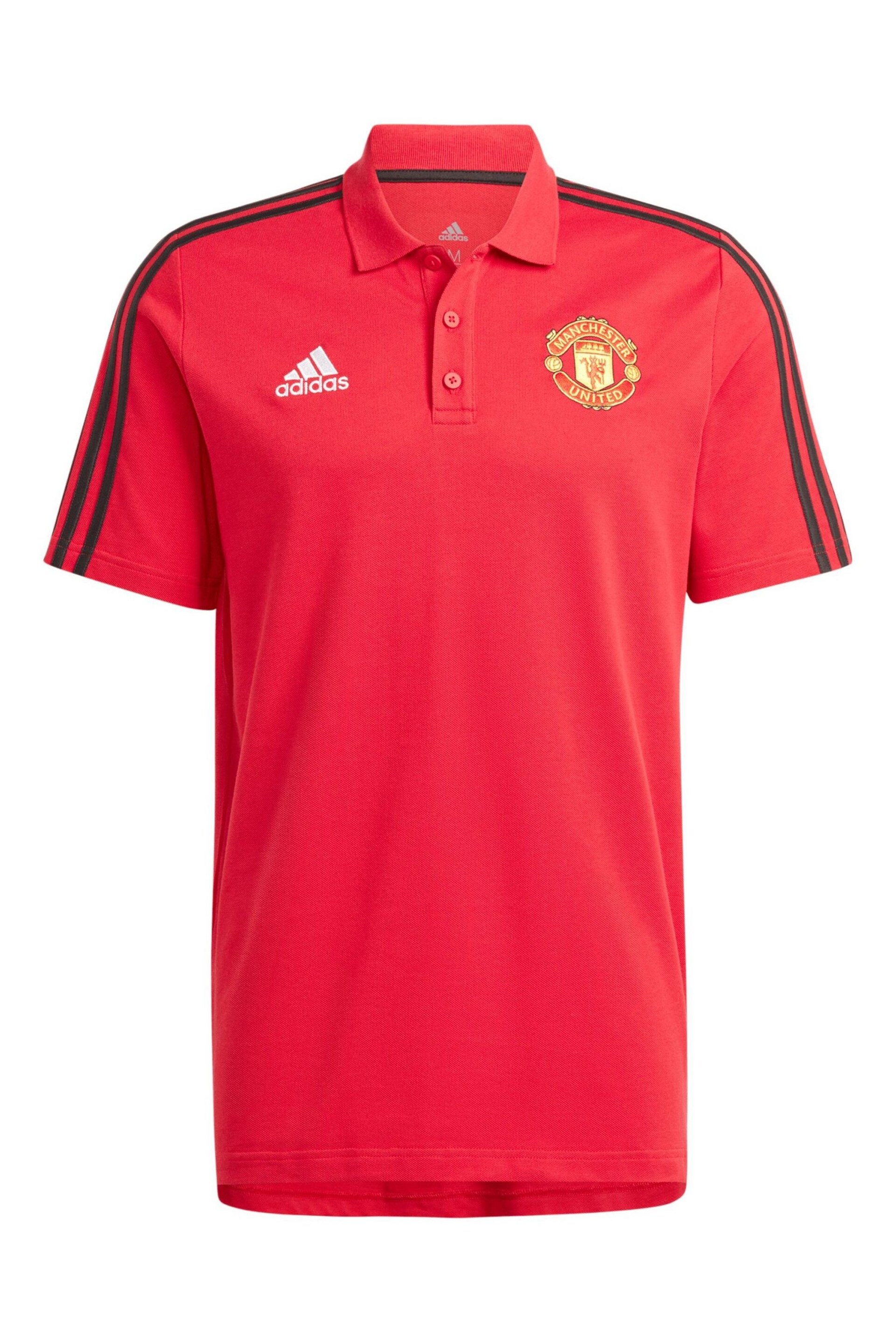 adidas Red Manchester United DNA 3 Stripe Polo Shirt - Image 3 of 3