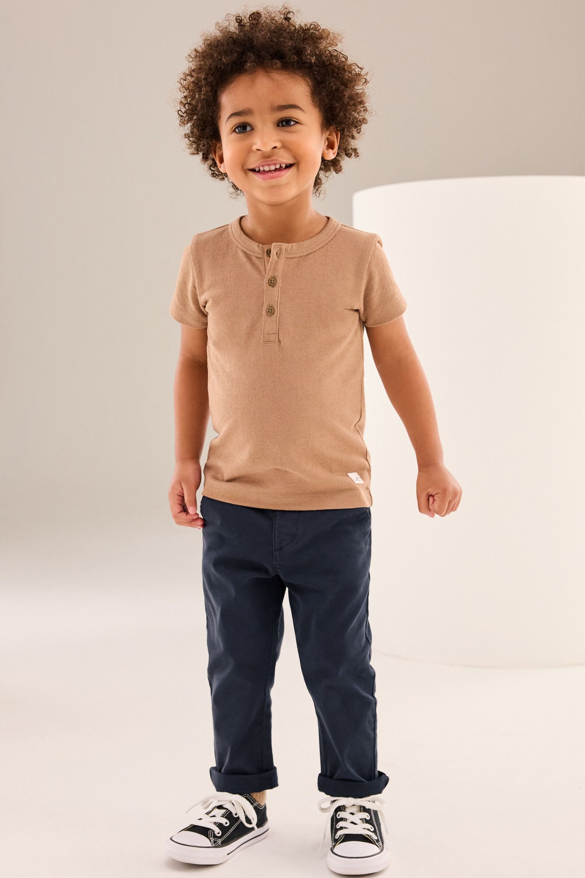 Tan Brown Short Sleeve Henley Neck T-Shirt (3mths-7yrs) - Image 2 of 7