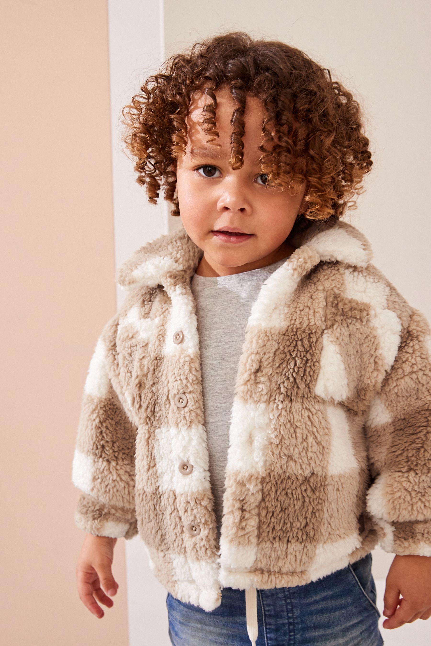 Checkerboard fur coat top