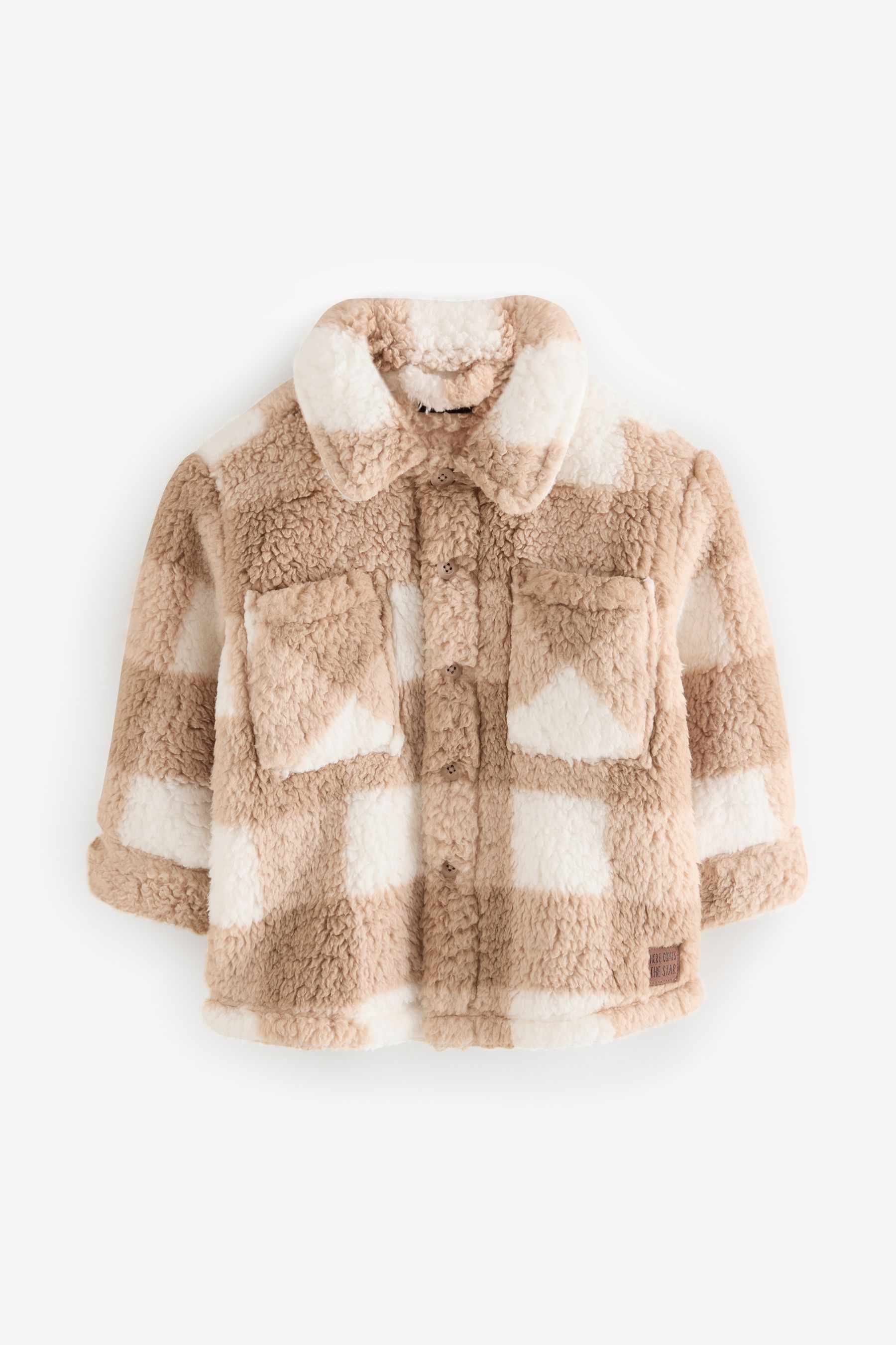 Buy Tan Brown Checkerboard Borg Fleece Shacket 3mths 7yrs from the Next UK online shop