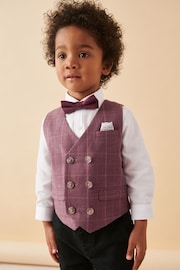 Plum Purple Check Waistcoat Set With Shirt And Bow Tie (3mths-7yrs) - Image 1 of 10