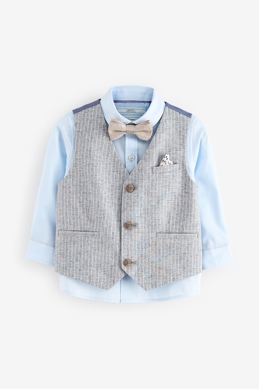 Blue Linen Stripe Waistcoat Set With Shirt And Bow Tie (3mths-7yrs) - Image 1 of 5