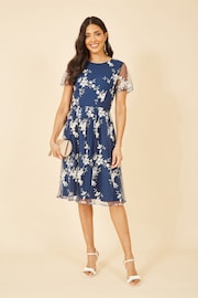 Yumi Blue Embroidered Floral Skater Dress - Image 2 of 5