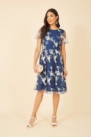 Yumi Blue Embroidered Floral Skater Dress - Image 3 of 5