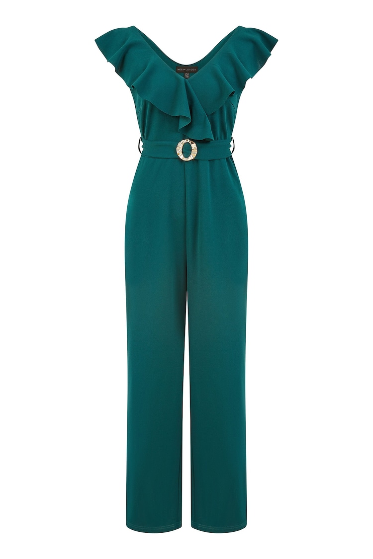 Mela Green Jumpsuit With Gold Buckle and Frill Detail - Image 4 of 4