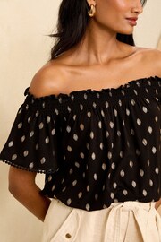 Love & Roses Black Dash Foil Jersey Flutter Sleeve Bardot Top - Image 3 of 4