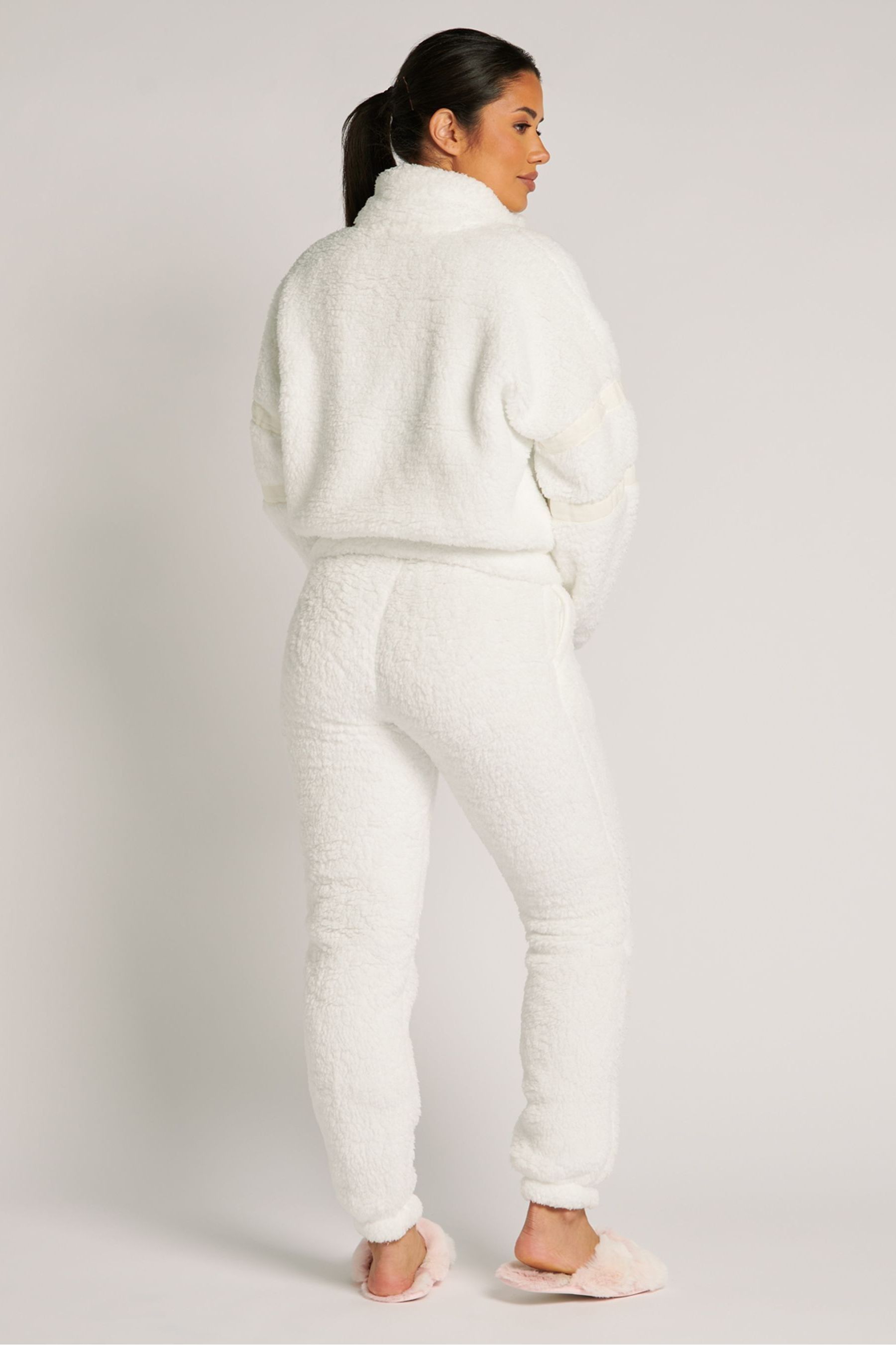 Buy Boux Avenue Cream Panelled Tape Long Fleece Borg Pyjamas Lounge Set from Next Luxembourg
